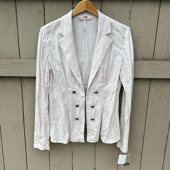 NWT Free People Linen Blend Blazer Coastal Hamptons Beach Summer Classic Sz S - Picture 1 of 7